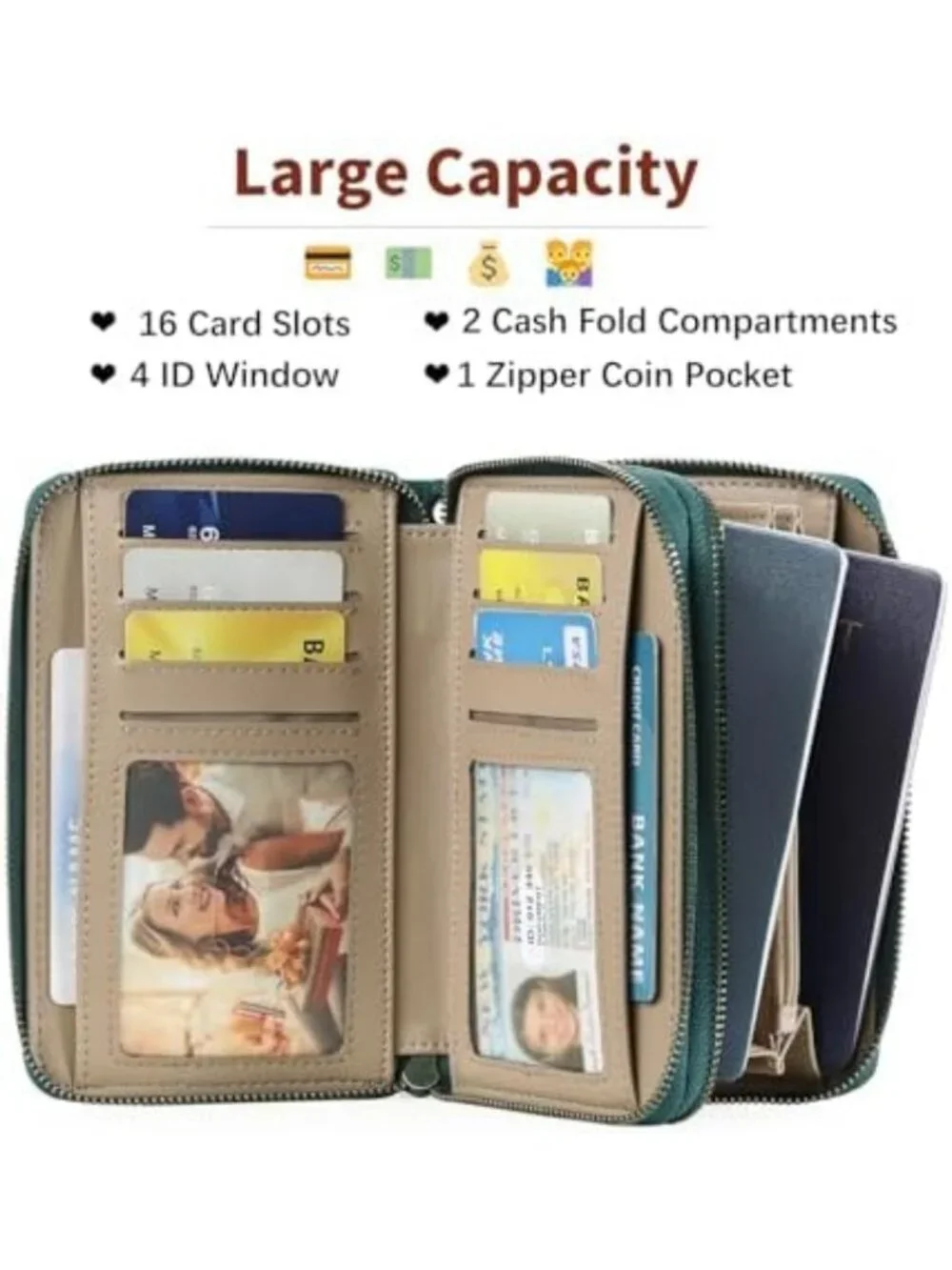 Stylish RFID Blocking Double Zip Wallet | Medium Leather Wristlet Purse in Teal